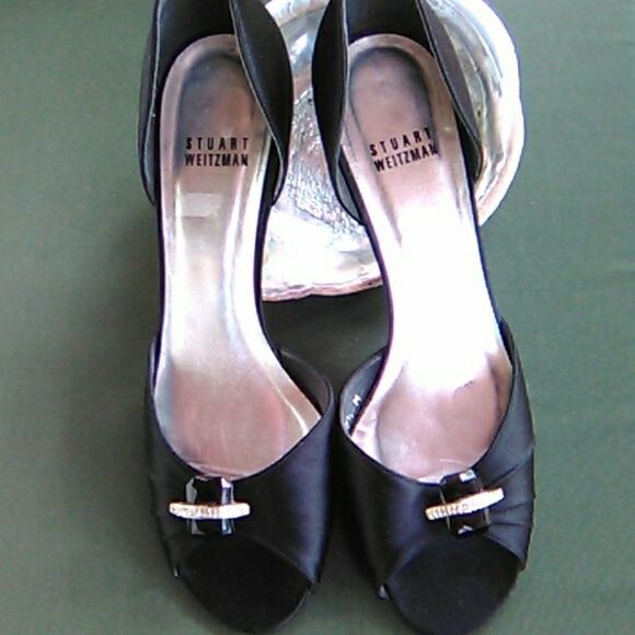 Stuart Weitzman Shoes - Stuart Weitzman Satin  Embellished Jeweled Heels